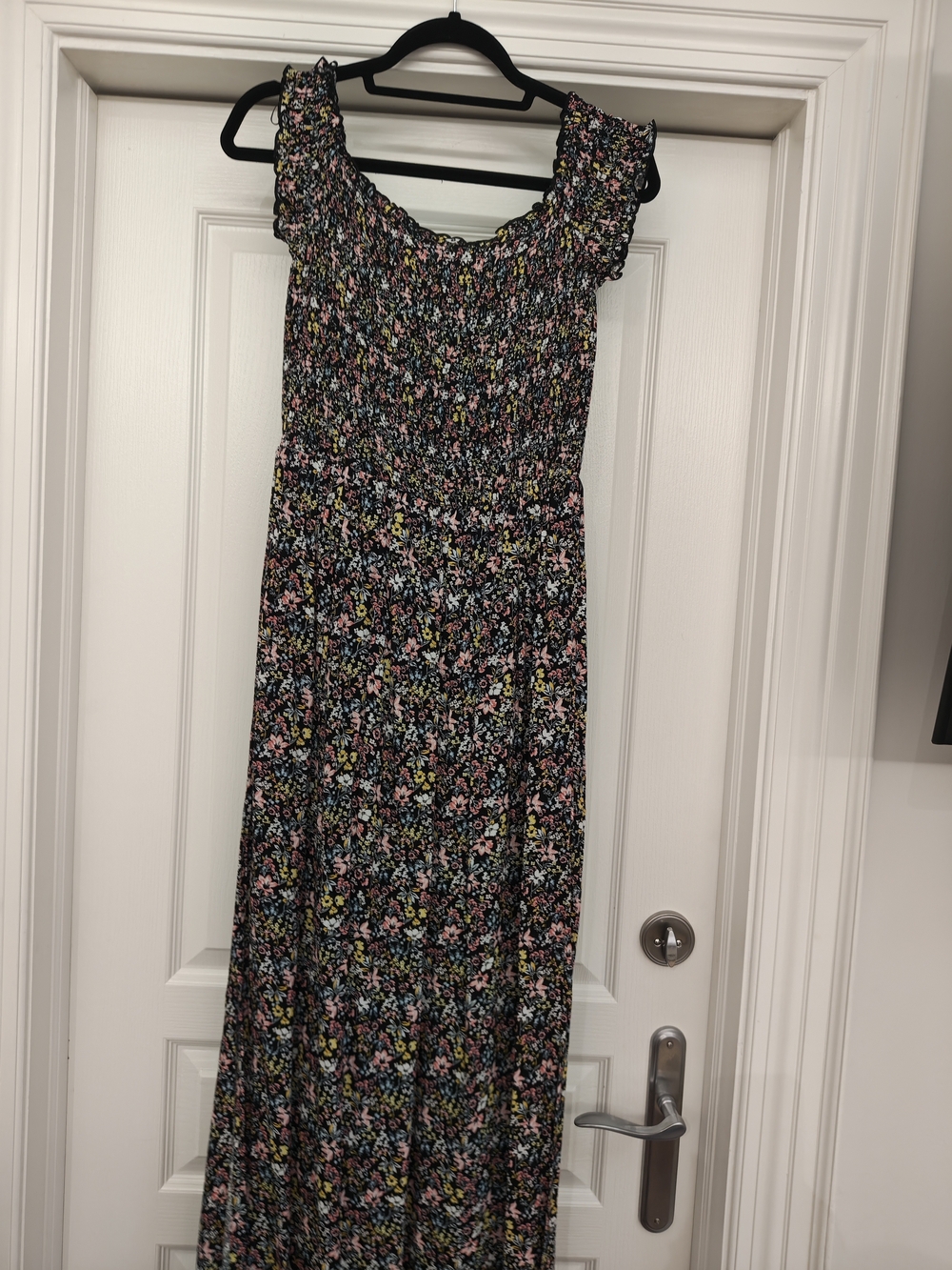 H&M Black Maxi Dress with Pink, Yellow & Blue Floral Print